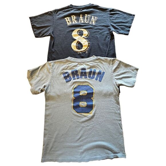 Lot Of 2-MLB Brewers Braun 8 Majestic Blue Yellow Size Small Men? Boys? See Desc - Picture 2 of 15